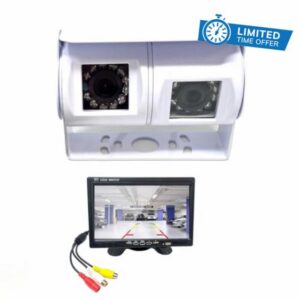Dolphin Automotive Motorhome Camper Van Dual Twin 12v Reversing Reverse Rear View Parking Camera White/Optional Guidelines (Camera With 7" Dash Monitor)