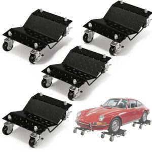 6000LBS Total Heavy Duty Steel Car Wheel Dolly with Lockable Casters and Handle