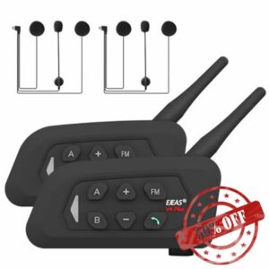 EJEAS V4 Plus Motorcycle Helmet Bluetooth 5.1 Intercom Headset with FM Radio and CVC Noise Reduction for 4 Riders Intercom (2 Pack)