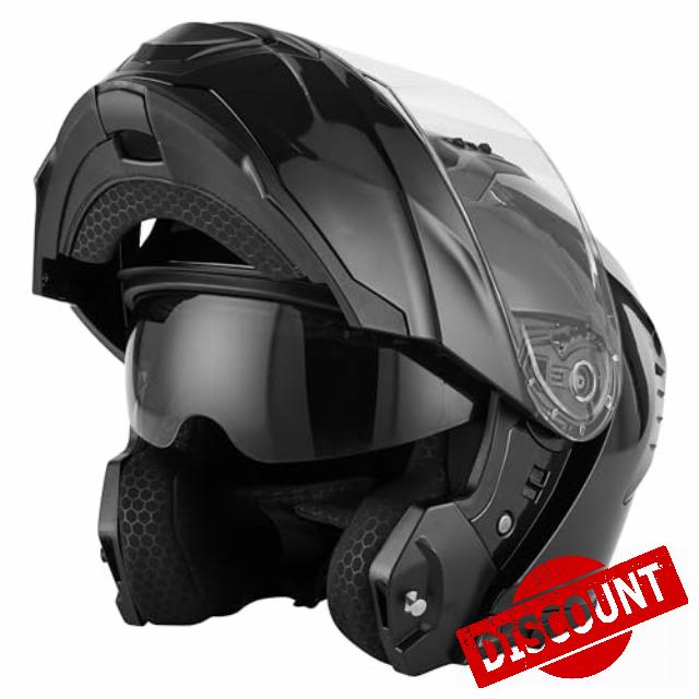 JDC Motorcycle Helmet Full Face Modular Flip Up Front - Retractable Double Visor ECE 22.06 - LYNX