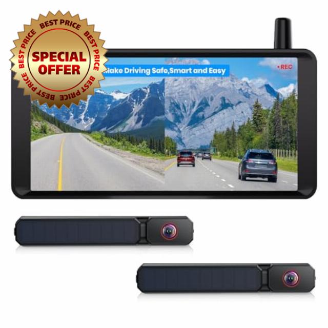 AUTO-VOX 2 Solar Wireless Reversing Camera Kit: 6'' 16:9 HD Monitor with Dual Antenna Strong Signal