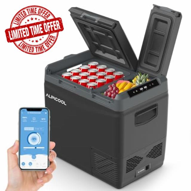 Alpicool KLS58 47L Compressor Car Fridge Dual Zone APP Control Freezer | 12V/24V DC and 100-240V AC for cars