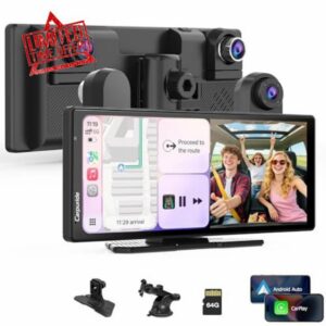 CARPURIDE Portable Carplay & Android Auto Screen with 3 Channel Dash Cam