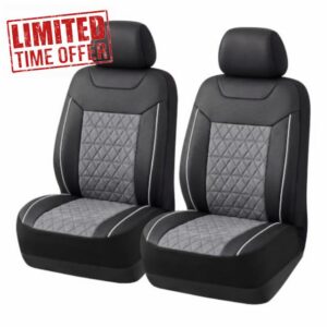 TOYOUN Universal PU Leather Car Seat Covers Front Pair Grey Seat Covers                                                          Airbag Compatible Breathable Automotive Seat Protectors Universal Fit for Most Ford VW Nissan Seat Covers for Cars SUV Trucks