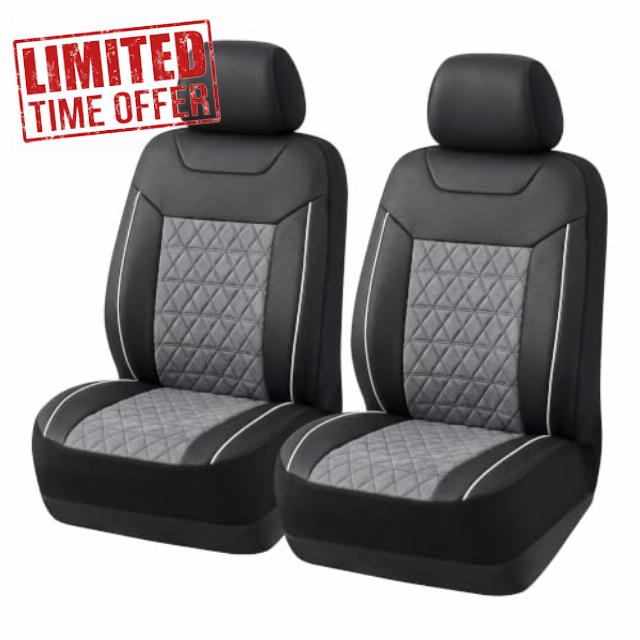 TOYOUN Universal PU Leather Car Seat Covers Front Pair Grey Seat Covers                                                          Airbag Compatible Breathable Automotive Seat Protectors Universal Fit for Most Ford VW Nissan Seat Covers for Cars SUV Trucks