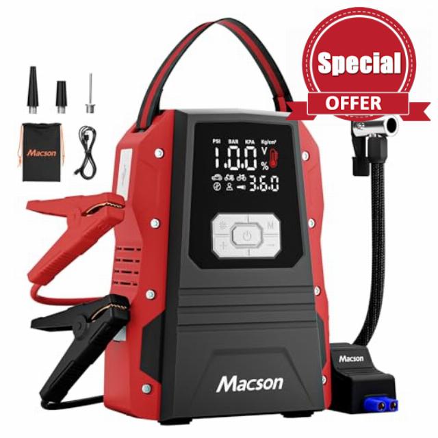 Macson 5000A Car Battery Booster Jump Starter - Portable 12V Jump Box Battery Pack for 9.0L Gas/8.0L Diesel Engines