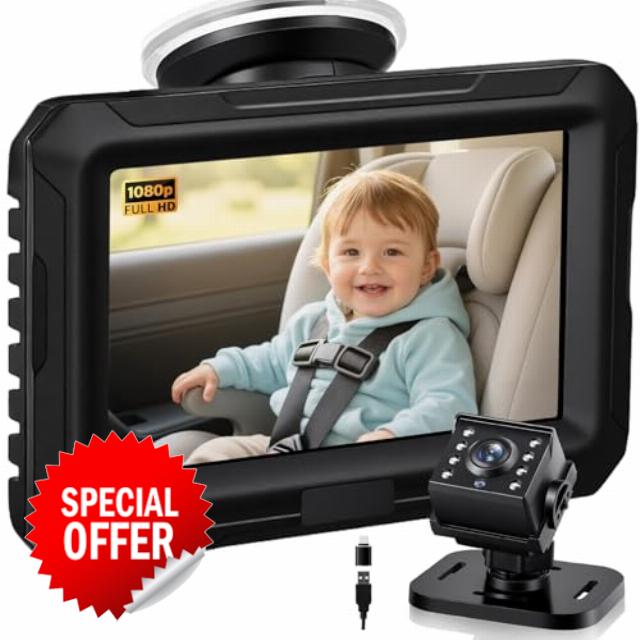 Zacro Baby Car Camera HD 1080P - Baby Car Mirror 4.3'' Display for Rear Seat with Night Vision Function