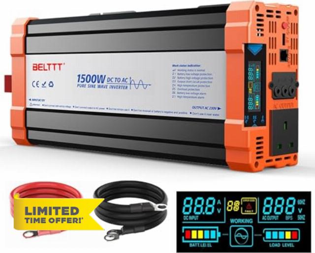 Rewing 1500W Power Inverter 12V to 240V AC Pure Sine Wave Inverter