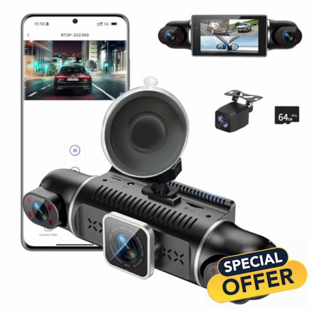 Dashcam Front and Rear 4 Channel: Dash Cam for Car 4K / 1080P 4 x 140° Wide-Angle with 3" IPS Screen
