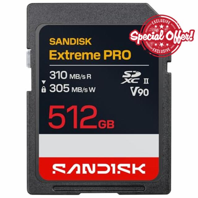SANDISK Extreme PRO SD UHS-II V90 Card 512GB (read speeds up to 310MB/s