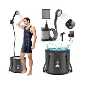 6000mAh Rechargeable Shower Pump with LED Display Foldable Bucket Outdoor Showering for Hiking RV Car Travel Pe