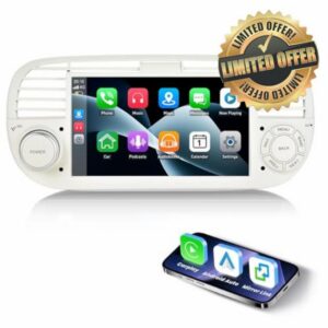 ESSGOO 4+64G Car Stereo Wireless Autoradio Android 14 Carplay and Android Auto For FIAT 500 2007-2015 with 7 inch HD Touchscreen Bluetooth FM GPS Navigation RDS WiFi USB White