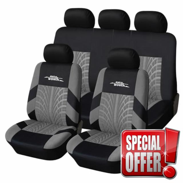 AUTOYOUTH Car Seat Covers Universal Fit Full Set Car Seat Protectors Tire Tracks Car Seat Accessories - Gray