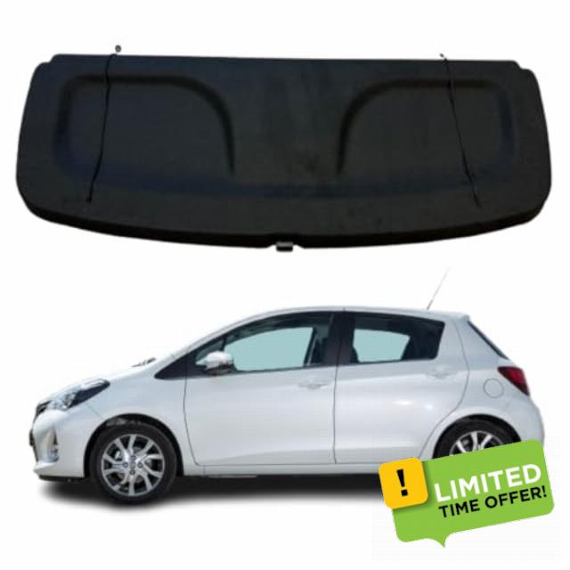 Car Parcel Shelf - Compatible with Toyota Yaris MK3 (2012-2017) | Sturdy Boot Cover with Clips and Cord for Extra Storage | Space Saving Car Accessories | Black