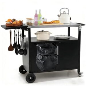 Stainless Steel Top Rolling Food Prep Table with Storage Cabinet