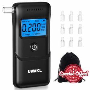 Breathalysers Alcohol Breathalyzer Tester Kit: High Accuracy Breathalyser with Digital LCD Screen - Alcohol Breath Tester Portable with 10Pcs Mouthpieces - Professional Breathalysers for Personal Home