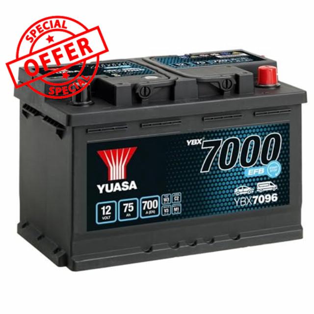 Yuasa YBX7096 12V 75Ah 700CCA EFB Maintenance Free Start Stop Car Battery | Up to 270