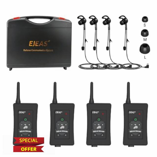 EJEAS FBIM Professional Football Referee Bluetooth Intercom Headset Communication System with CVC Noise Reduction and Box Handbag for 4 Referees Intercom (4 Pack)