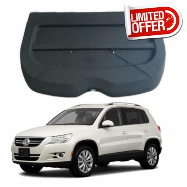Car Parcel Shelf - Compatible with Volkswagen Tiguan MK1 (2009–2017) | Sturdy Boot Cover with Clips and Cord for Extra Storage | Space Saving VW Car Accessories | Black