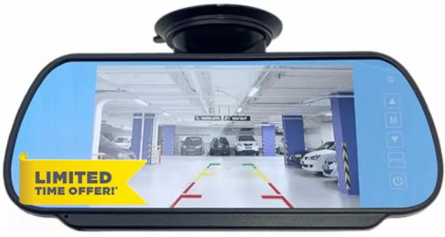 Dolphin Automotive 7" Rear View Mirror Screen Display Monitor For Vans With Suction Mount Stalk For Viewing Reversing Cameras