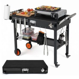 Folding Grill Cart BBQ Prep Table with Heat-Resistant Mat
