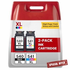 540XL Black 541XL Colour Replacement for Canon 540 and 541 Ink Cartridges PG540XL CL541XL Ink Cartridges for Canon Pixma TS5150 MG3600 TS5151 MG3650S TS5100 MG4250 MG3650 MX475 MG3250（2-Pack）