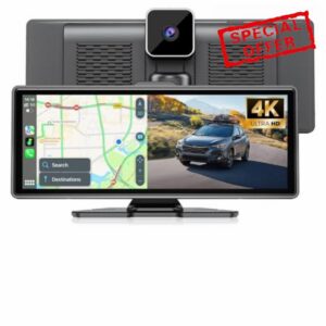 10.26" Wireless Car Play Screen 4K Dash Cam Carplay & Android Auto Car Stereo Car Tablet Audio Receivers with 1080P Backup Camera GPS Navigation/64G SD Card/Mirror Link/Voice Control/Siri/AUX/FM