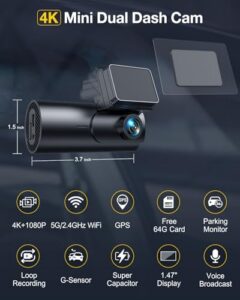 1.5” IPS Mini Dashcam for Cars with 64GB SD Card