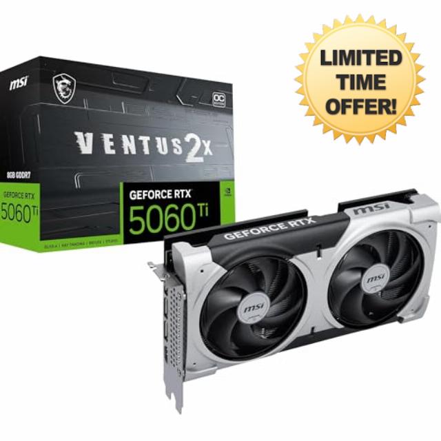 MSI GeForce RTX 5060 Ti 8G VENTUS 2X OC PLUS Graphics Card - RTX 5060 Ti GPU