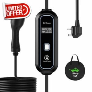 EV Charger: Type 2 to 3-Pin | 3/5/10M Cable | 3kW | 8/10/13A Adjustable Current | Schedule Charging | LED Electric Vehicle Charging Cable