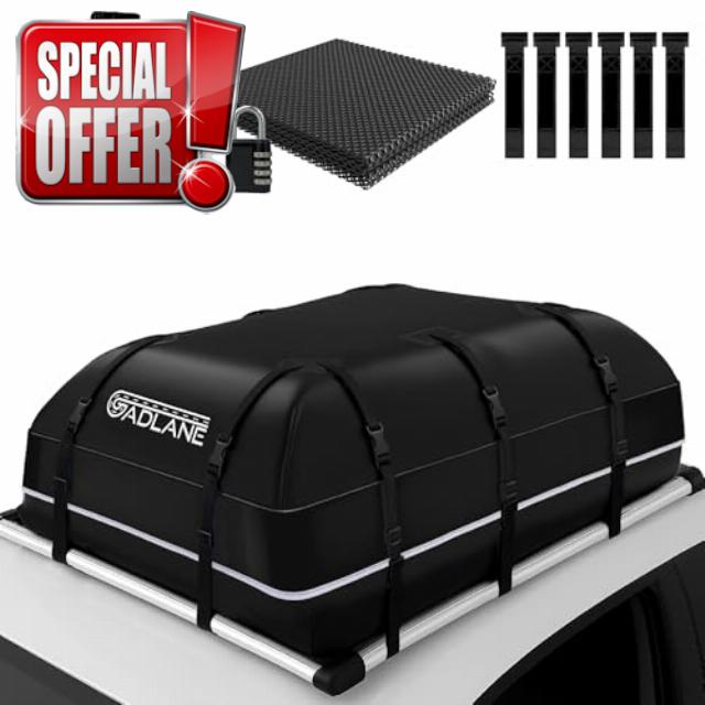 GADLANE Car Roof Bag - 20 Cubic Feet Waterproof Roof Box for Cars with/without Roof Rack