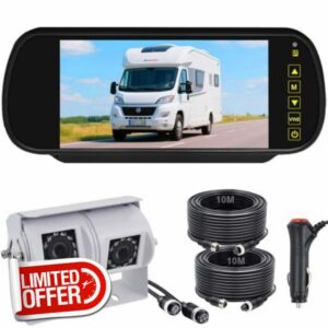 4PIN White Dual Lens RVs Reversing Camera with 7 inch Rear View Mirror Monitor