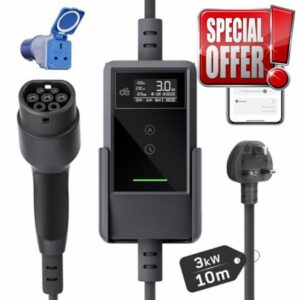 dé EV Charger 3 Pin Plug 3kW App [10m