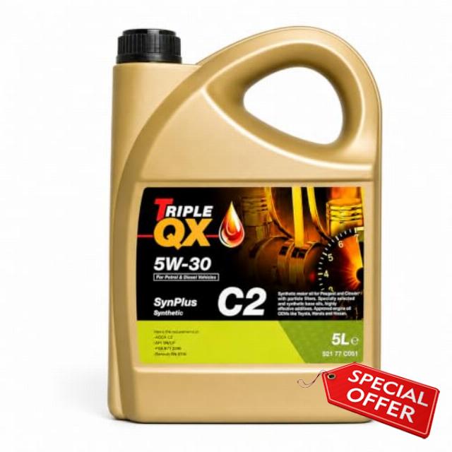 Triple QX SynPlus C2 5W-30 Fully Synthetic Engine Oil 5L Petrol Diesel Car Motor Oil ACEA C2 API SN CF Low SAPS