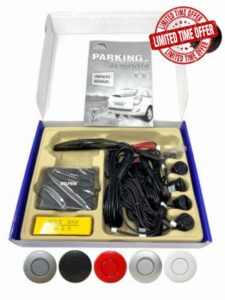 Dolphin Automotive DPS450X Reverse Parking Sensors Audio With LED Display (Gloss Black) | Ultrasonic Radar Semi Flush Insert Sensors. DIY Fitting On Rear In Black White Silver Red Grey.