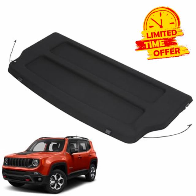 Car Parcel Shelf - Sturdy Boot Cover with Clips and Cord for Extra Storage | Compatible with JEEP RENEGADE MK2 (2014-2022) | Space Saving Car Accessories | Black