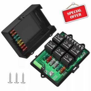 Fuse Relay Box 12V Automotive Universal Fuse Panel with 6 Way Relays and 14 ATC/ATO Blade Fuses for Car Truck Boa