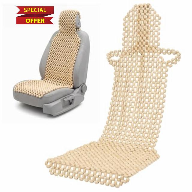NOVECRAFTO Wooden Beaded Car Seat Cover with Headrest – Natural Wood Bead Massager for Car