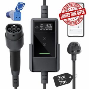 dé EV Charger 3 Pin Plug 3kW App [7m
