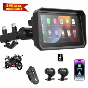 4K Motorcycle CarPlay ＆ Android Auto Screen 6.25'' Wireless Apple Car Play Screen DVR with Dual Cameras for Motorbike