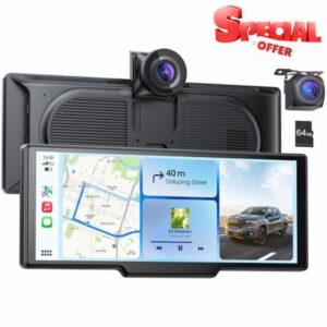 9.26" Portable CarPlay Screen for Apple Carplay & Android Auto with 4K Dash Cam & HD Backup Camera