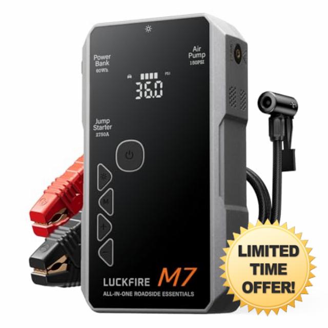 M7 TÜV Certified Jump Starter Power Pack with Air Compressor | 0V Dead Battery Start