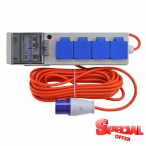 RCD Protected 4 Way 16A Motorhome/Caravan/Camping Mains Electric Hook Up Lead 15m