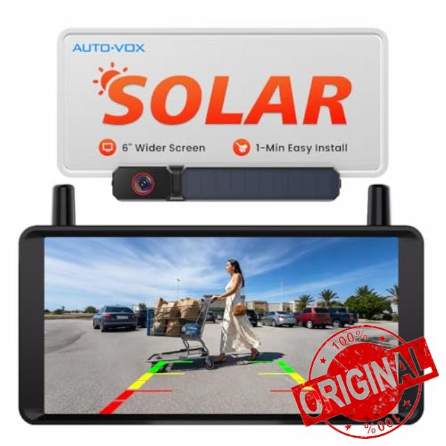 AUTO-VOX Solar Wireless Reversing Camera kit with 6 Inch 1080P Monitor | No Drilling 1-Min Quick Install