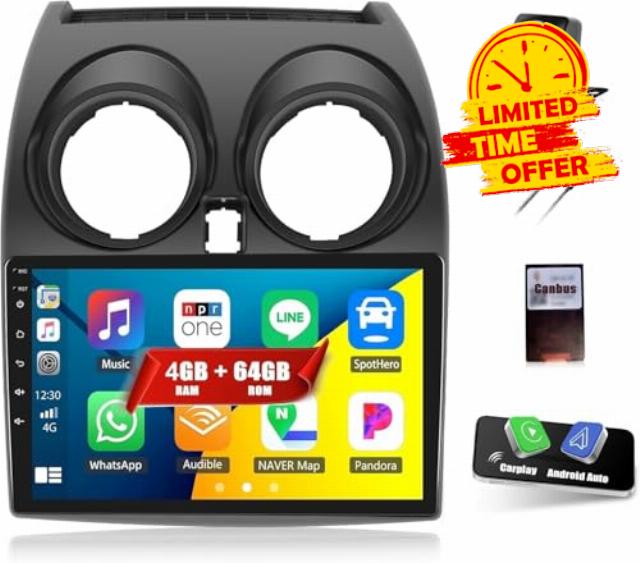 CAMECHO 4G+64G Android Car Stereo for Nissan Qashqai 2008-2013 with Wireless Carplay Android Auto