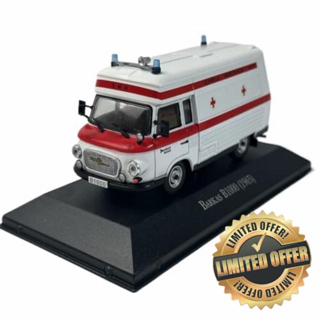 1 43 For Ambulance BARKAS B1000 1965 Diecast Metal Model Car White Vintage Vehicle