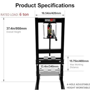 6 Ton H-Frame Garage Floor Adjustable Shop Bearing Press with Stamping Plates to Bend