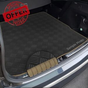 To fit Land Rover Discovery Sport (2014-2020) Custom Checker Rubber Boot Mat + Beige Ribbed Ribbed Trim [CHECK-103410B]