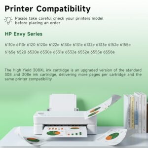 Printer 308 Compatible with HP Envy 6120 6120e 6110e 6122e 6132e 6532e 6152e 6520e 6530e 6558e 6130e (2-pack)