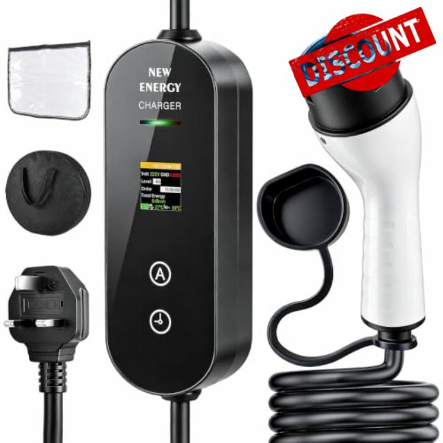 EV Charger 3 Pin Plug 5m 3kW Electric Car Charger Type 2 | [8/10/13/16A] Adjustable